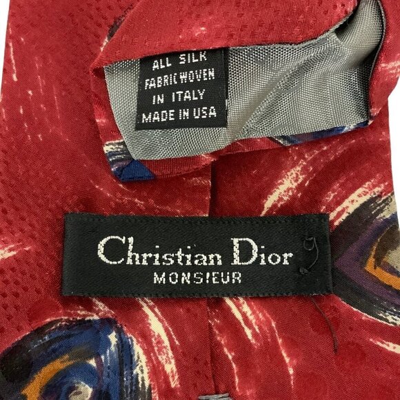 Vintage Christian Dior Mens Necktie Tie Red Blue Silk Abstract Design USA - Picture 4 of 4
